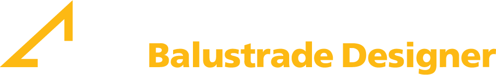 Peak Balustrade Designer logo with white and yellow text, transparent background.